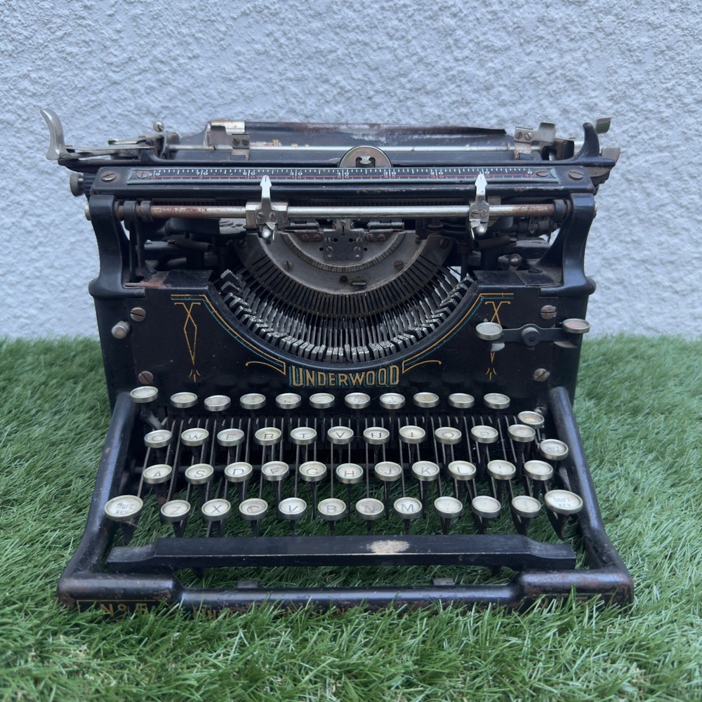 Underwood No 5 Standard Typewriter 1919 Antique Glass Keys Serial 1195159 Decor